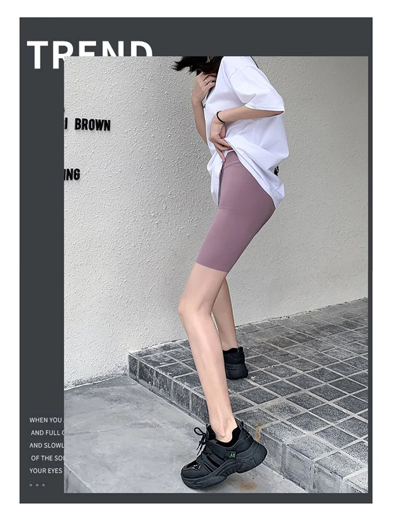BIVIGAOS Summer Sharkskin Biker Shorts Women's Stretch High Waist Knee Short Outside Bodybuilding Sexy Shorts Tide Sports Shorts