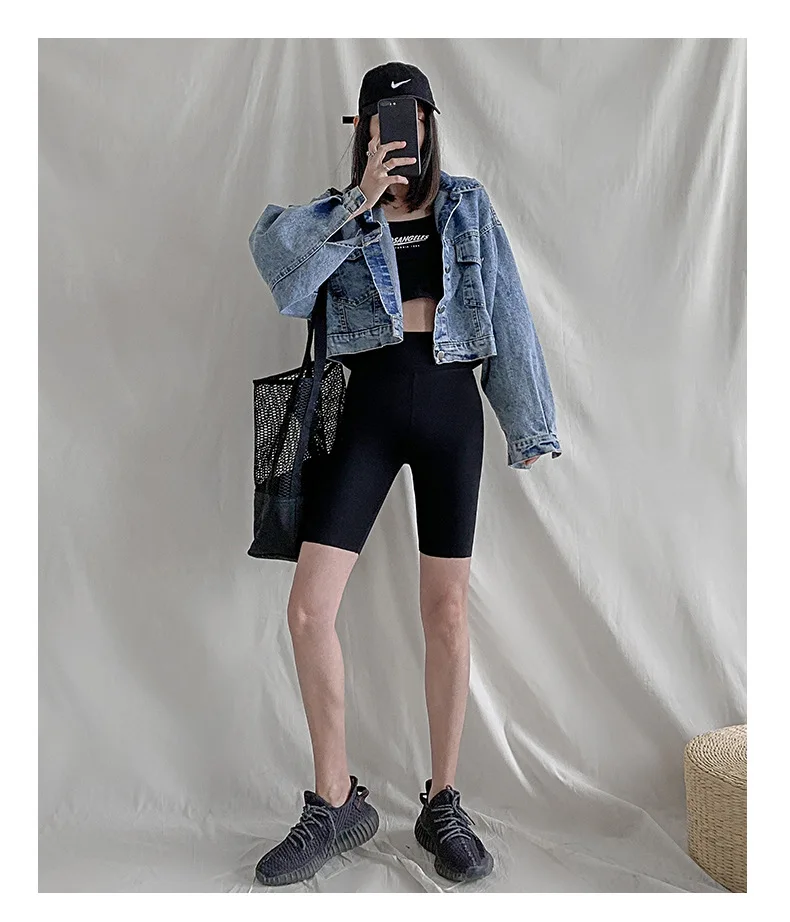 BIVIGAOS Summer Sharkskin Biker Shorts Women's Stretch High Waist Knee Short Outside Bodybuilding Sexy Shorts Tide Sports Shorts