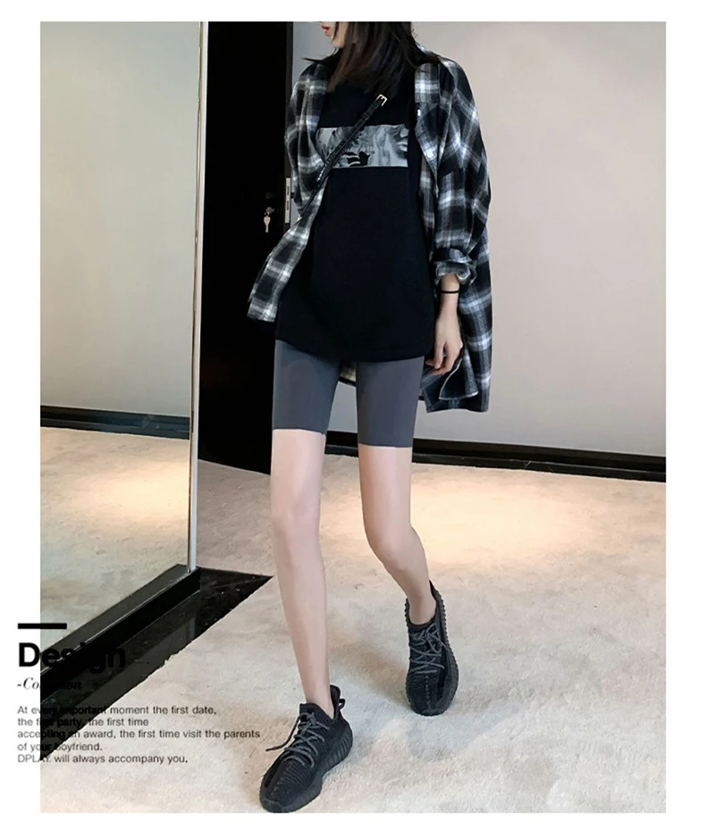 BIVIGAOS Summer Sharkskin Biker Shorts Women's Stretch High Waist Knee Short Outside Bodybuilding Sexy Shorts Tide Sports Shorts