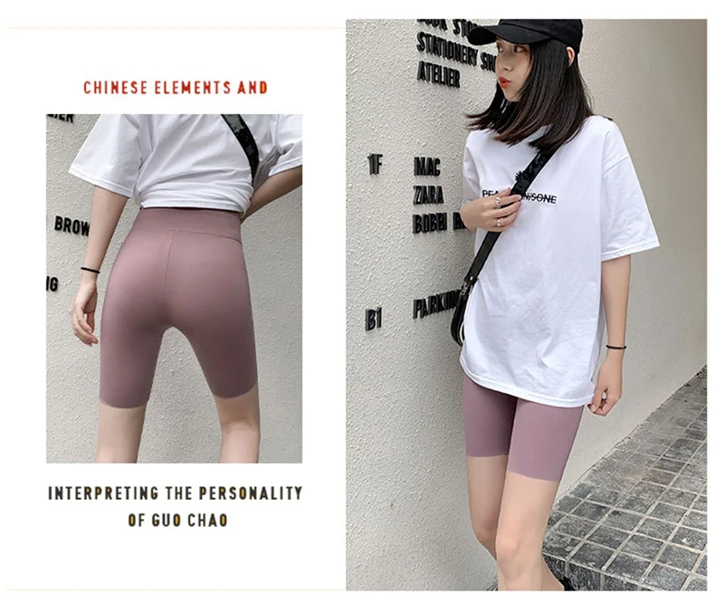 BIVIGAOS Summer Sharkskin Biker Shorts Women's Stretch High Waist Knee Short Outside Bodybuilding Sexy Shorts Tide Sports Shorts