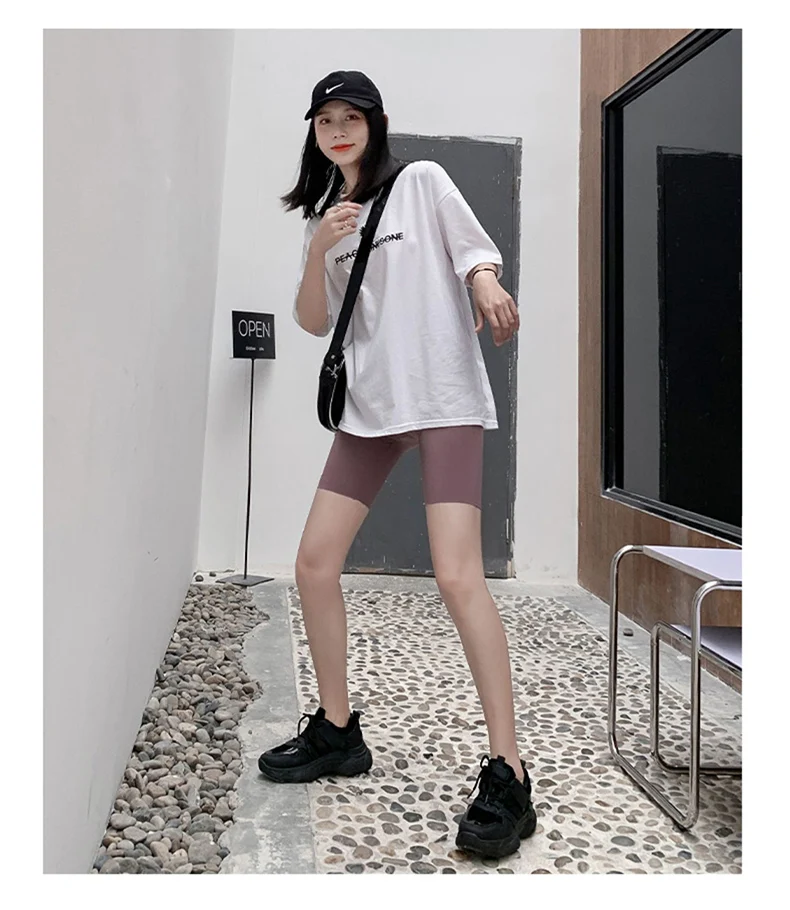 BIVIGAOS Summer Sharkskin Biker Shorts Women's Stretch High Waist Knee Short Outside Bodybuilding Sexy Shorts Tide Sports Shorts