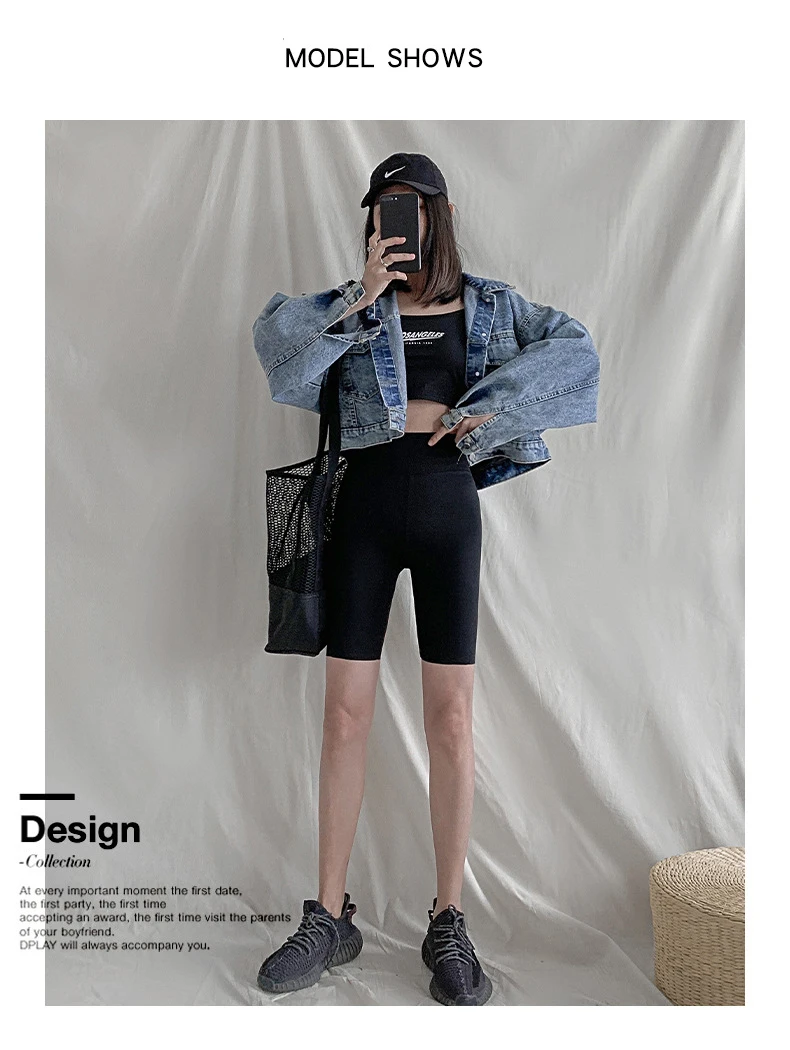 BIVIGAOS Summer Sharkskin Biker Shorts Women's Stretch High Waist Knee Short Outside Bodybuilding Sexy Shorts Tide Sports Shorts