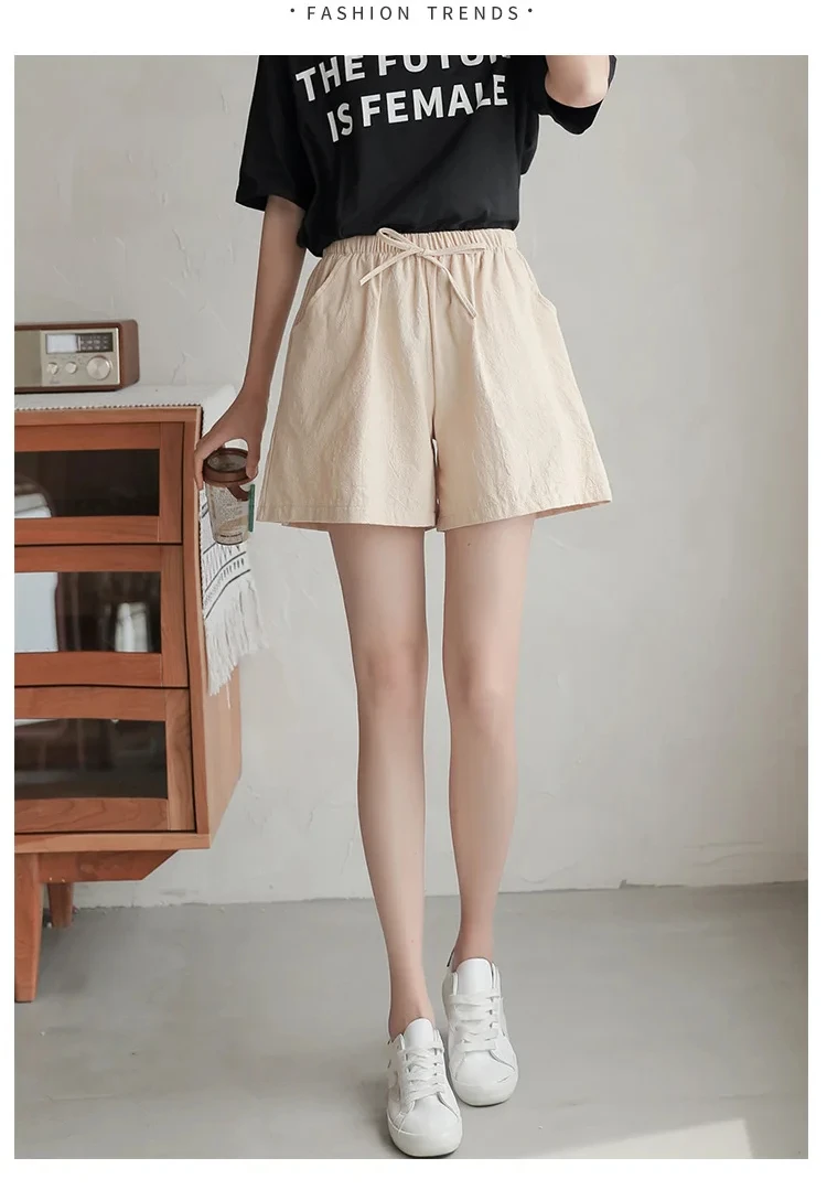 Casual Linen Shorts Women Gym Workout Shorts Cotton Short High Waisted Plus Size Ladies Short Femme Women Shorts Sport Femme