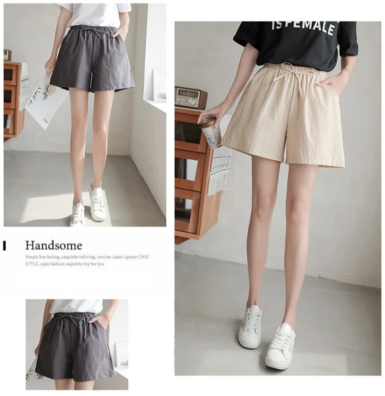 Casual Linen Shorts Women Gym Workout Shorts Cotton Short High Waisted Plus Size Ladies Short Femme Women Shorts Sport Femme