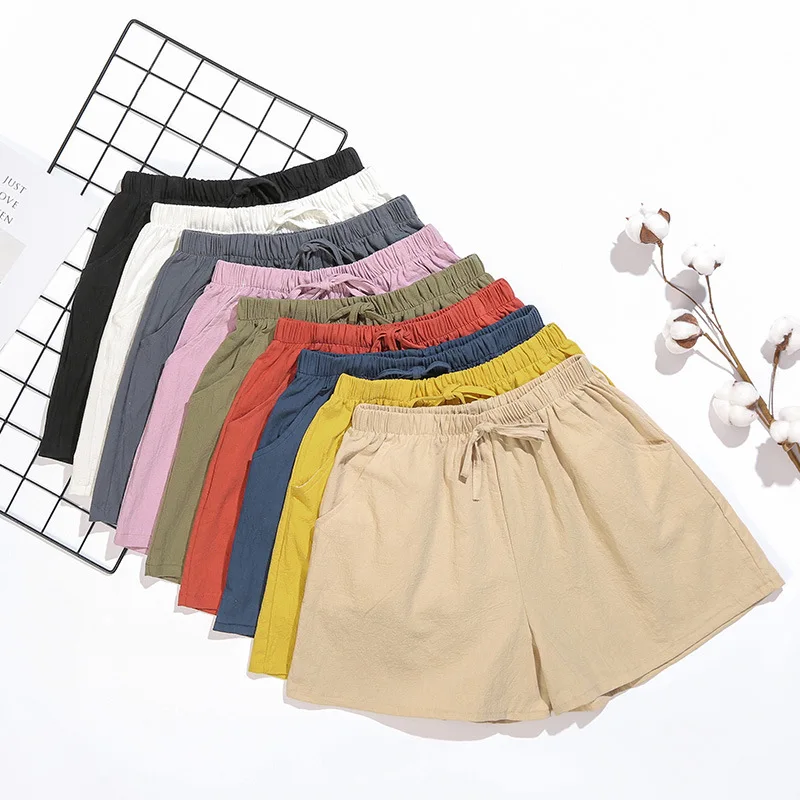 Casual Linen Shorts Women Gym Workout Shorts Cotton Short High Waisted Plus Size Ladies Short Femme Women Shorts Sport Femme
