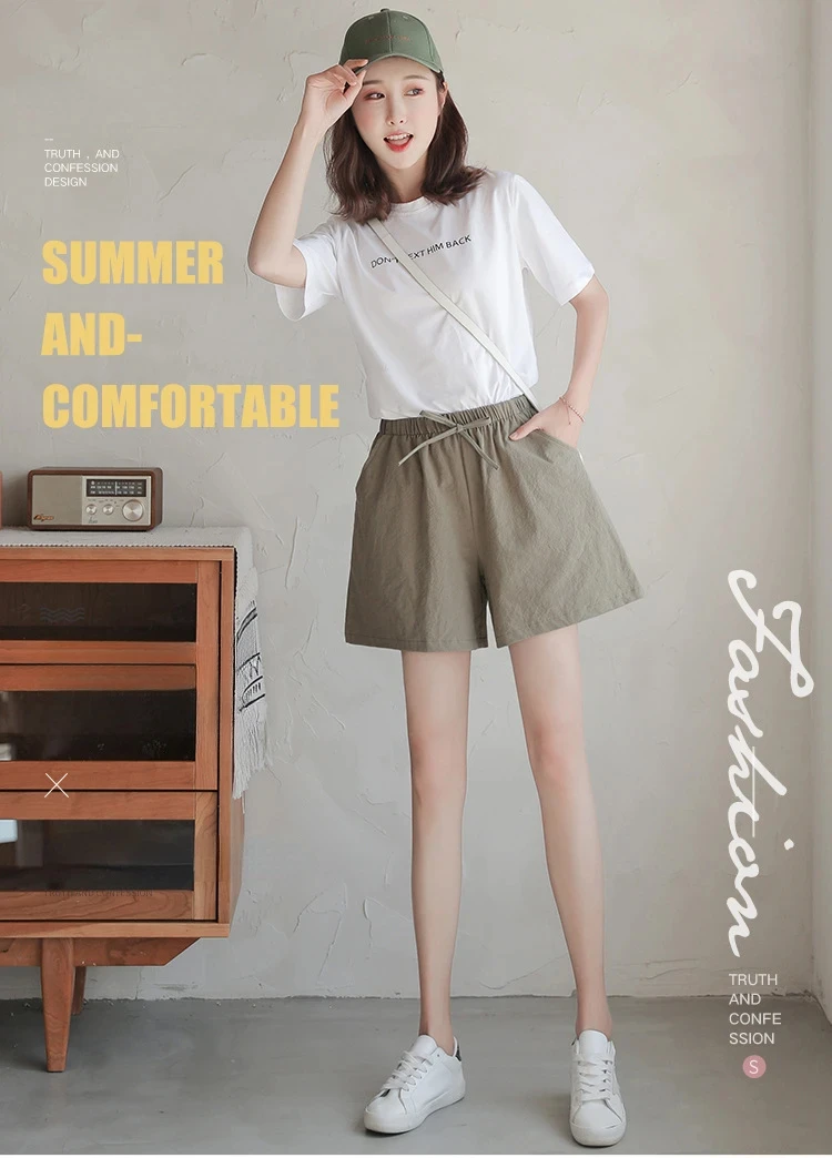 Casual Linen Shorts Women Gym Workout Shorts Cotton Short High Waisted Plus Size Ladies Short Femme Women Shorts Sport Femme