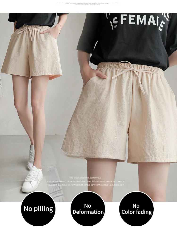 Casual Linen Shorts Women Gym Workout Shorts Cotton Short High Waisted Plus Size Ladies Short Femme Women Shorts Sport Femme