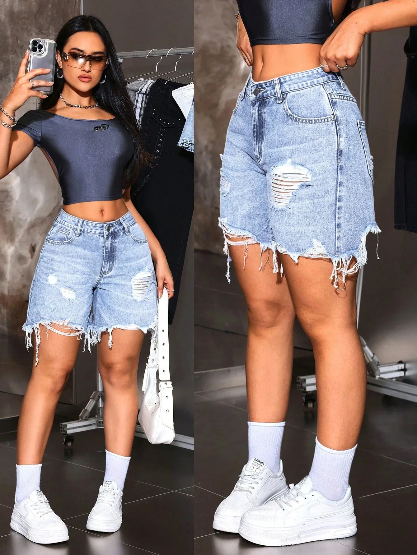 Denim Pant Women Shorts Jeans Vintage Short Pants High Waist Casual Loose Hole Trousers Y2k Streetwear Elegant Summer 2026