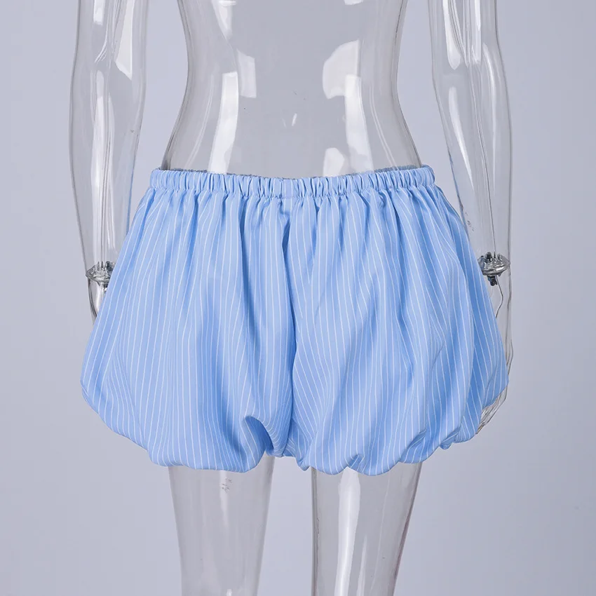 iyundo Luxury Elegant Woman Shorts Women's 2026 Spring Summer Striped Balloon Shorts Casual Wide Leg Paperbag Waist Office Pants