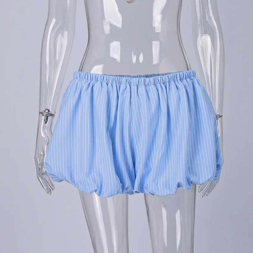 iyundo Luxury Elegant Woman Shorts Women's 2026 Spring Summer Striped Balloon Shorts Casual Wide Leg Paperbag Waist Office Pants