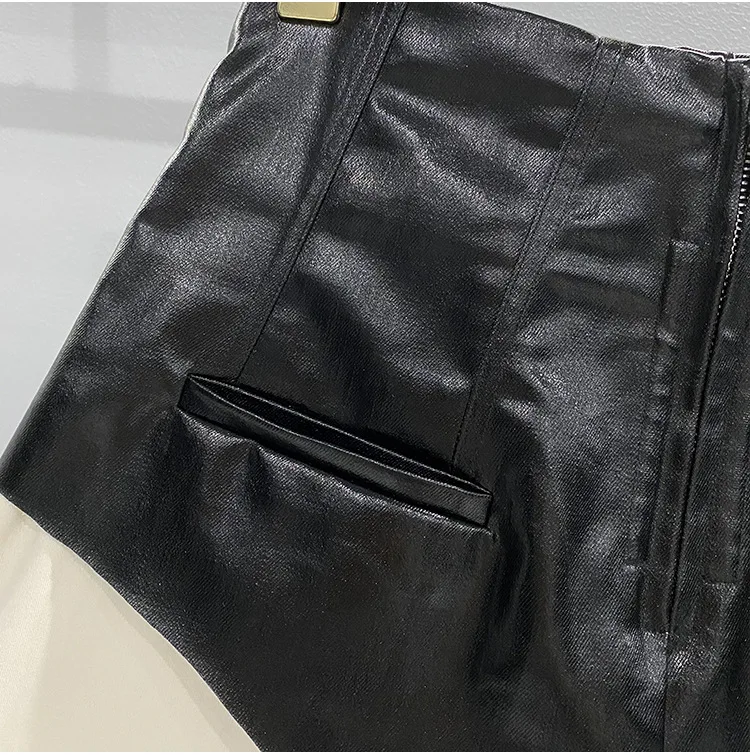 TIFICY High Street Shorts Women's New High Waisted Zipper Shapewear Denim Coated Flat Corner Pocket Color Blocked Shorts