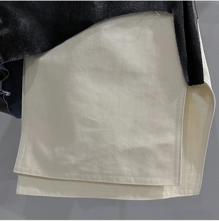 TIFICY High Street Shorts Women's New High Waisted Zipper Shapewear Denim Coated Flat Corner Pocket Color Blocked Shorts