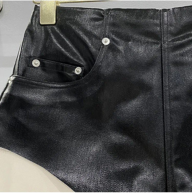 TIFICY High Street Shorts Women's New High Waisted Zipper Shapewear Denim Coated Flat Corner Pocket Color Blocked Shorts