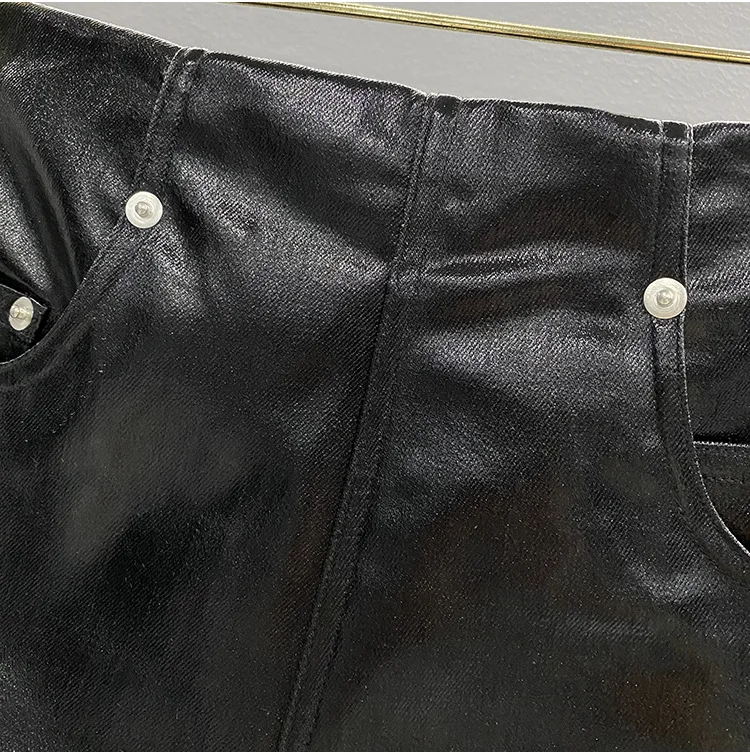 TIFICY High Street Shorts Women's New High Waisted Zipper Shapewear Denim Coated Flat Corner Pocket Color Blocked Shorts