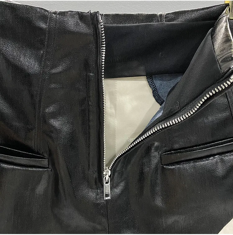 TIFICY High Street Shorts Women's New High Waisted Zipper Shapewear Denim Coated Flat Corner Pocket Color Blocked Shorts