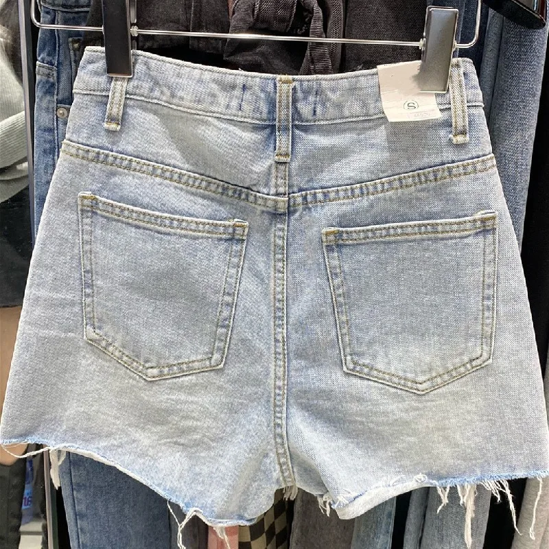 Y2k Women's Ripped Denim Shorts New Loose A-Line with Frayed Edges for Summer Short Pants Women Streetwear Jean Shorts Black