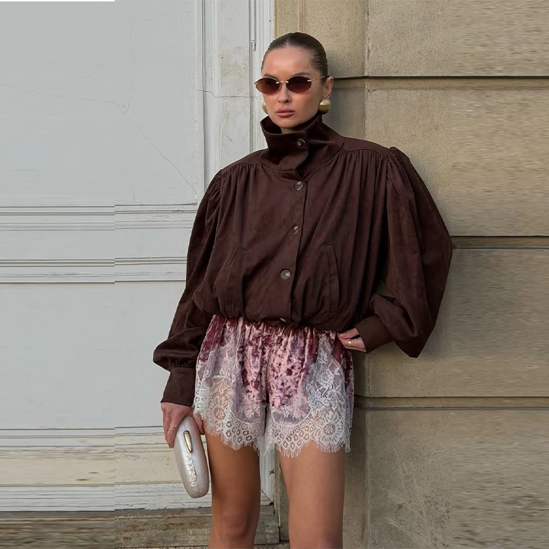 Sexy Lace Splicing Velvet Short Pants Women's Loose Elastic Waist High-waisted Mini Shorts 2026 Summer New Female Streetwear