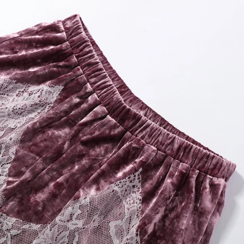 Sexy Lace Splicing Velvet Short Pants Women's Loose Elastic Waist High-waisted Mini Shorts 2026 Summer New Female Streetwear
