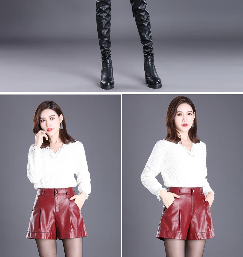 ZUZK Women Short Pu Leather Shorts 2024 Fall Winter All-Match Shorts Female High Waist Ladies Casual Shorts Boots Shorts 5XL