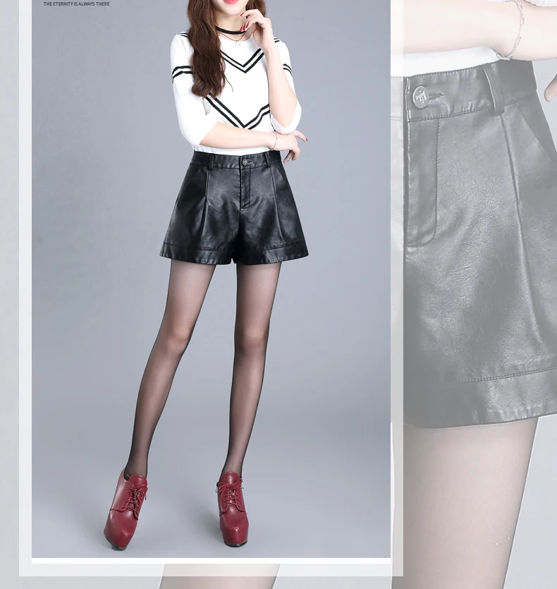 ZUZK Women Short Pu Leather Shorts 2024 Fall Winter All-Match Shorts Female High Waist Ladies Casual Shorts Boots Shorts 5XL