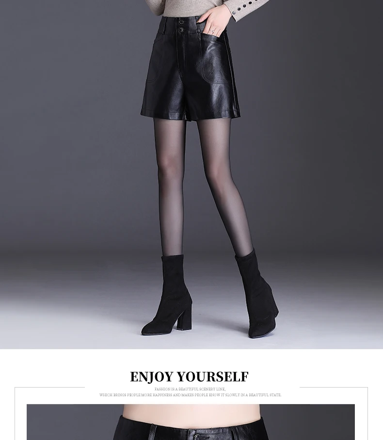 ZUZK Women Fashion PU Leather Shorts Autumn Winter Female High Waist Slim Streetwear Punk Motorcycle Lady's Boot Shorts