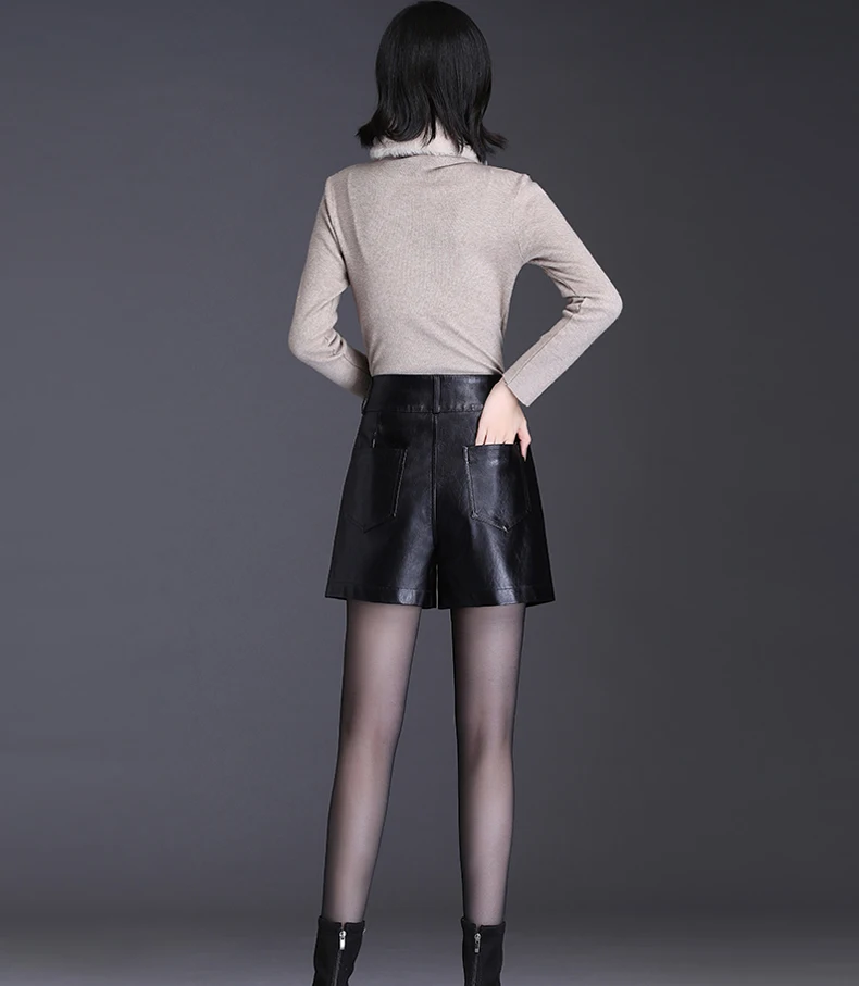 ZUZK Women Fashion PU Leather Shorts Autumn Winter Female High Waist Slim Streetwear Punk Motorcycle Lady's Boot Shorts