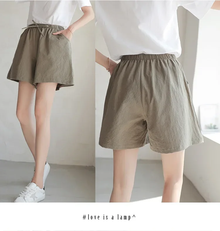 2024 Women Cotton Linen Shorts Summer Casual Solid Pockets Shorts High Waist Loose Shorts for Girls Soft Plus Size Female Short