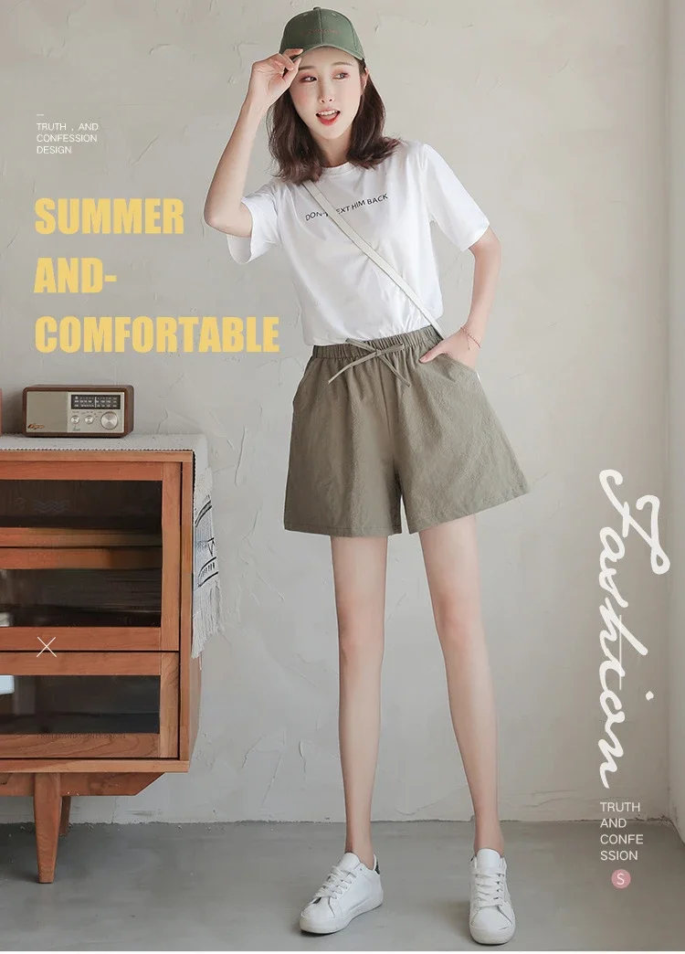 2024 Women Cotton Linen Shorts Summer Casual Solid Pockets Shorts High Waist Loose Shorts for Girls Soft Plus Size Female Short