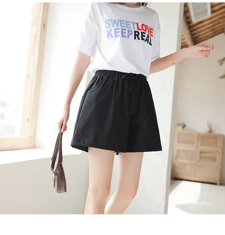 2024 Women Cotton Linen Shorts Summer Casual Solid Pockets Shorts High Waist Loose Shorts for Girls Soft Plus Size Female Short