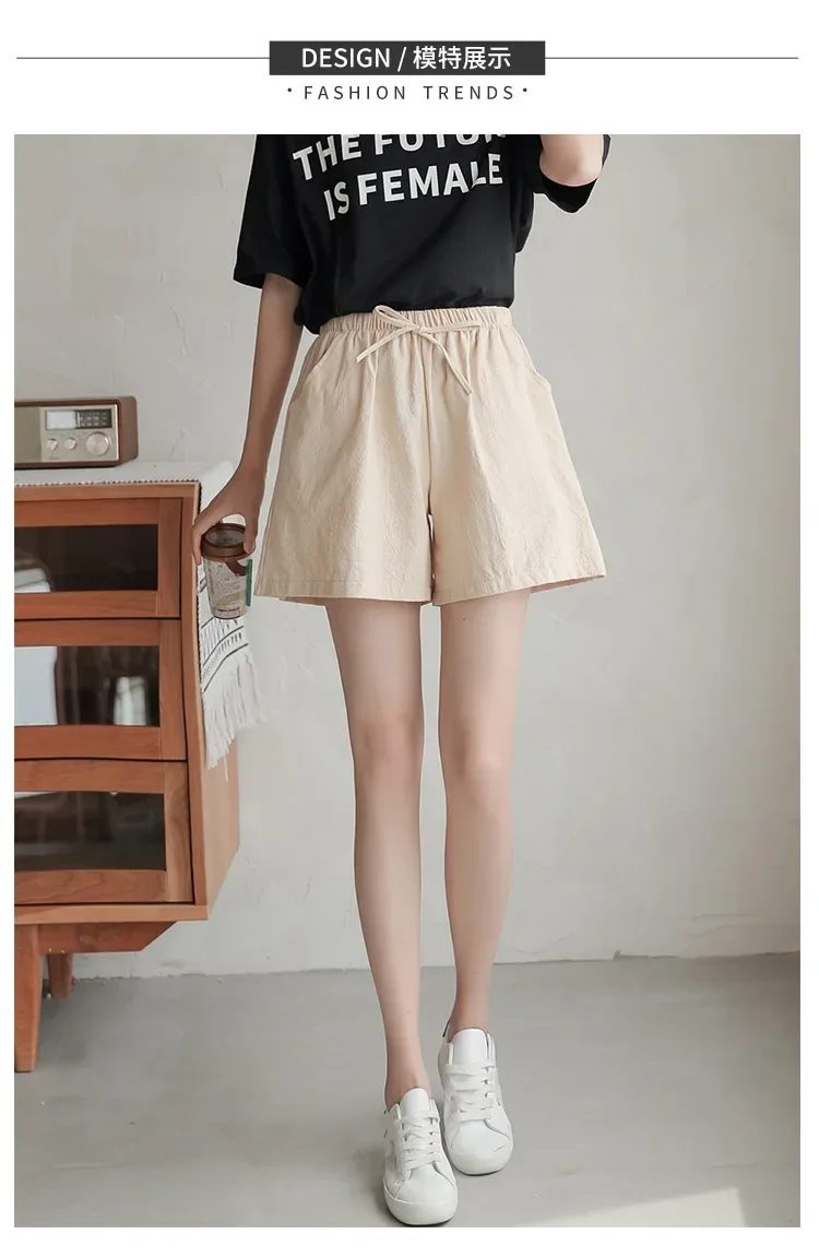 2024 Women Cotton Linen Shorts Summer Casual Solid Pockets Shorts High Waist Loose Shorts for Girls Soft Plus Size Female Short