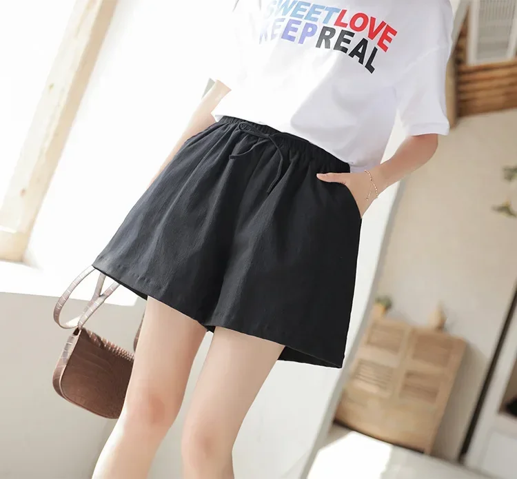 2024 Women Cotton Linen Shorts Summer Casual Solid Pockets Shorts High Waist Loose Shorts for Girls Soft Plus Size Female Short
