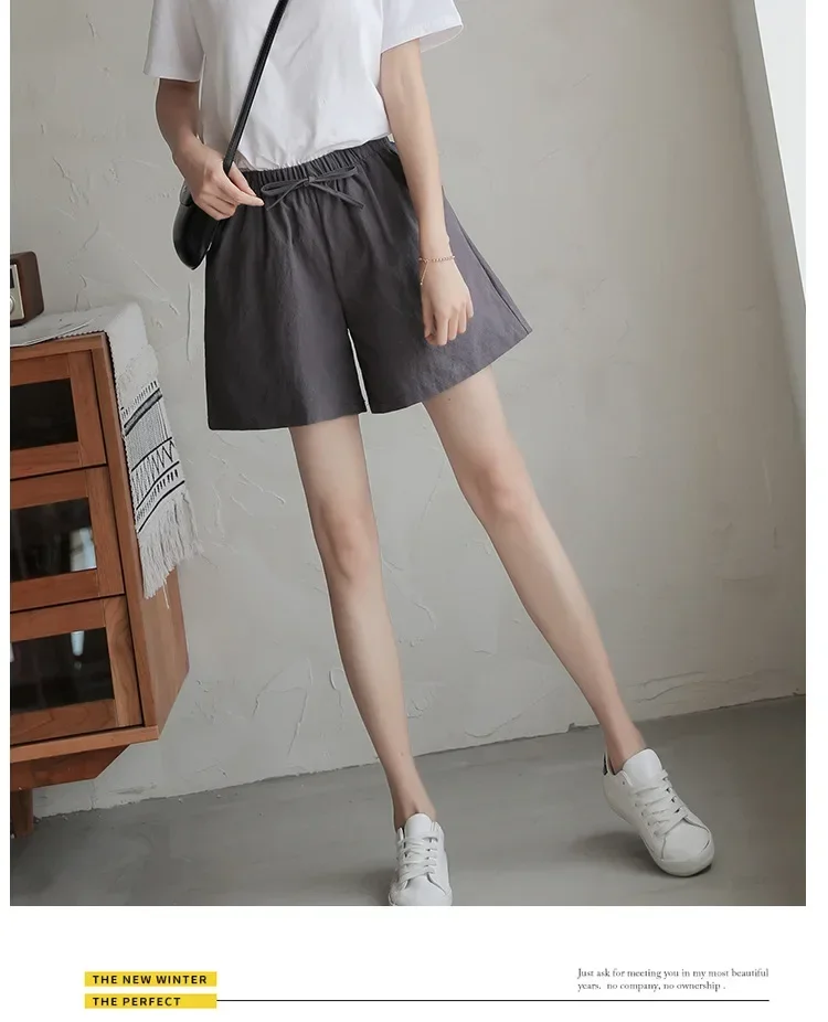 2024 Women Cotton Linen Shorts Summer Casual Solid Pockets Shorts High Waist Loose Shorts for Girls Soft Plus Size Female Short
