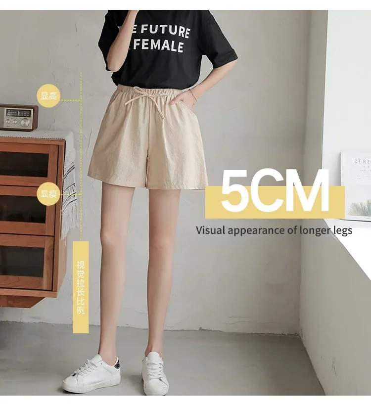 2024 Women Cotton Linen Shorts Summer Casual Solid Pockets Shorts High Waist Loose Shorts for Girls Soft Plus Size Female Short