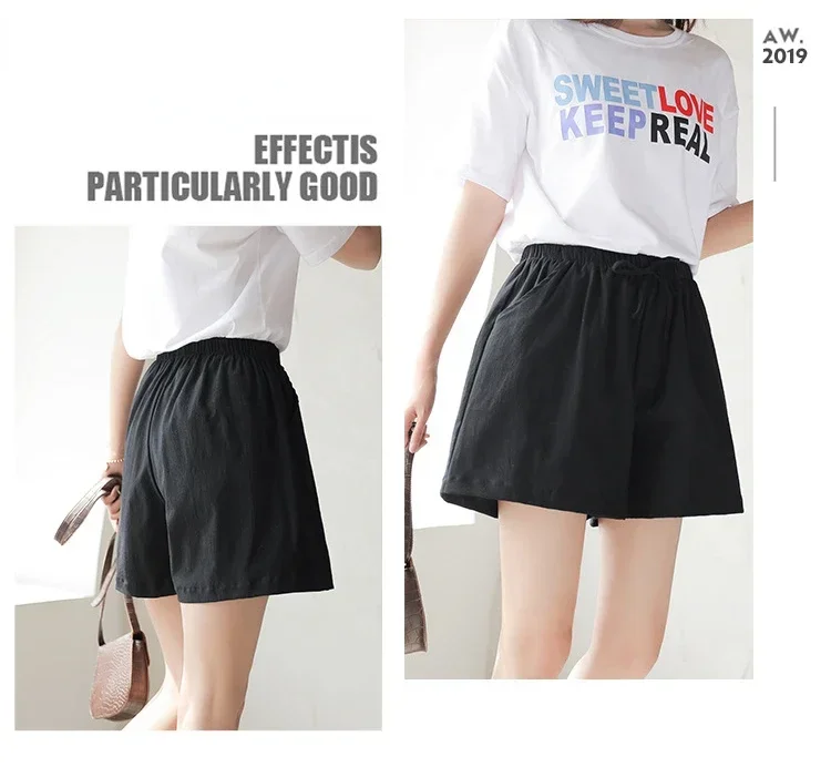 2024 Women Cotton Linen Shorts Summer Casual Solid Pockets Shorts High Waist Loose Shorts for Girls Soft Plus Size Female Short
