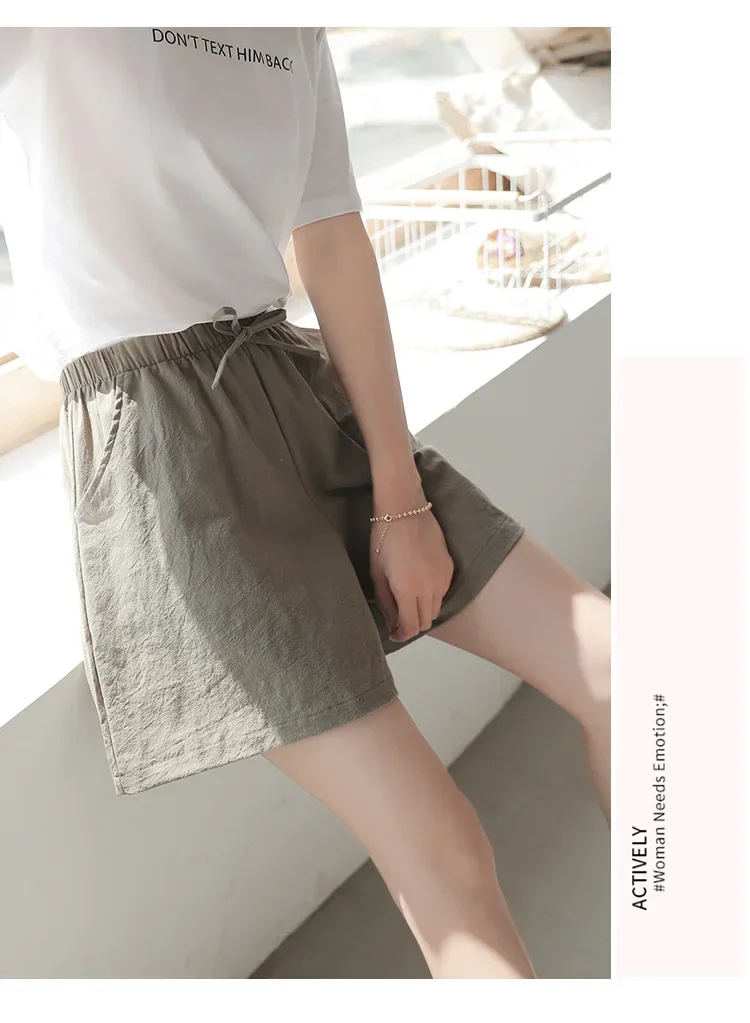 2024 Women Cotton Linen Shorts Summer Casual Solid Pockets Shorts High Waist Loose Shorts for Girls Soft Plus Size Female Short