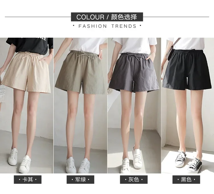 2024 Women Cotton Linen Shorts Summer Casual Solid Pockets Shorts High Waist Loose Shorts for Girls Soft Plus Size Female Short