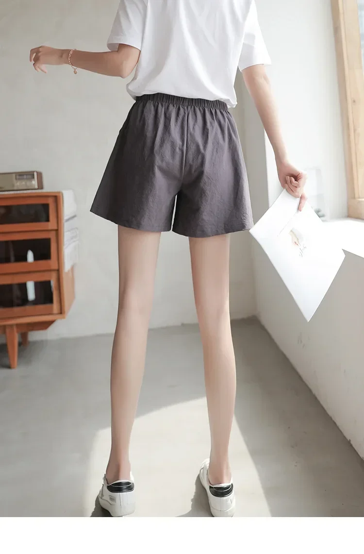 2024 Women Cotton Linen Shorts Summer Casual Solid Pockets Shorts High Waist Loose Shorts for Girls Soft Plus Size Female Short