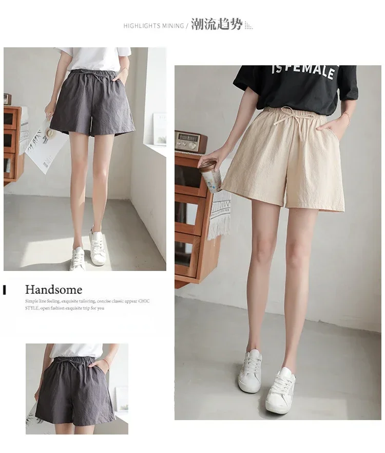2024 Women Cotton Linen Shorts Summer Casual Solid Pockets Shorts High Waist Loose Shorts for Girls Soft Plus Size Female Short