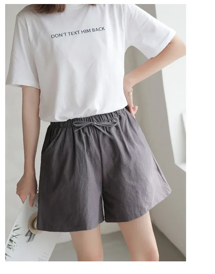 2024 Women Cotton Linen Shorts Summer Casual Solid Pockets Shorts High Waist Loose Shorts for Girls Soft Plus Size Female Short