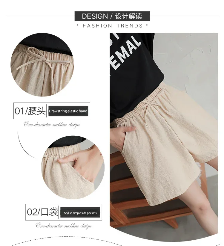 2024 Women Cotton Linen Shorts Summer Casual Solid Pockets Shorts High Waist Loose Shorts for Girls Soft Plus Size Female Short
