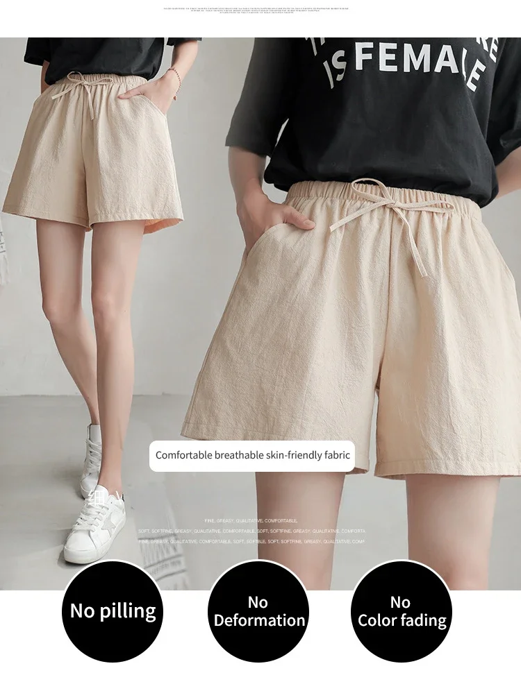 2024 Women Cotton Linen Shorts Summer Casual Solid Pockets Shorts High Waist Loose Shorts for Girls Soft Plus Size Female Short
