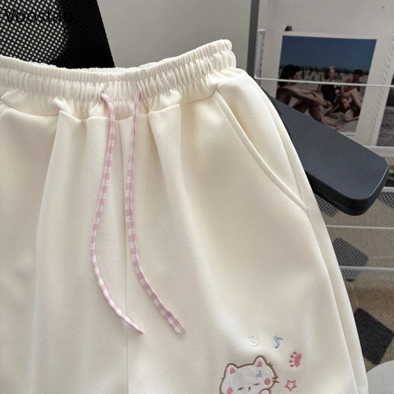 Japanese Sweet Lolita Style Shorts Women Kawaii Cartoon Cat Embroidery Short Pants Y2k Cute Patchwork Plaid Shorts Ropa Mujer
