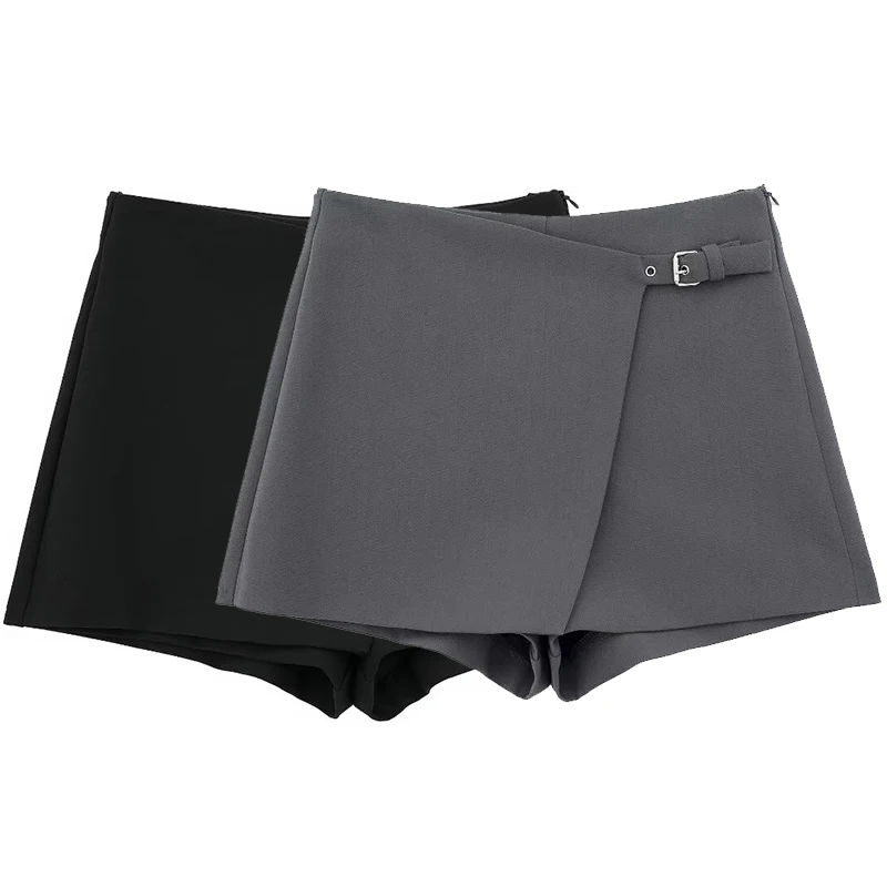 DUOPERI Women Fashion Solid Bandage Mini Skirt Shorts High Waist Female Chic Lady Casual Skort Culottes