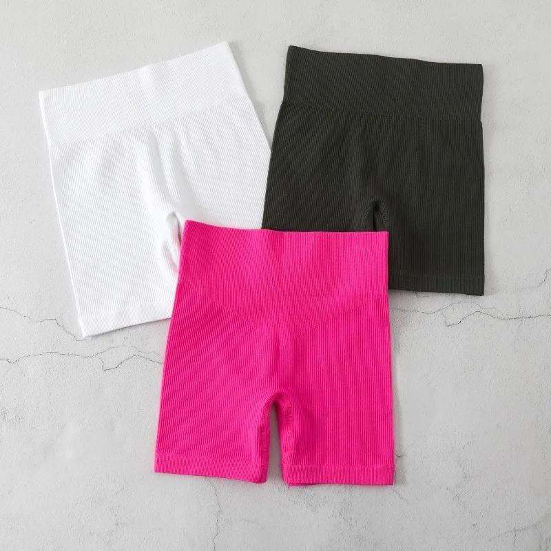 Sports Three Point Shorts Women Ribbed Slim Shorts High Waist Stretchy Leggings Gym Workout Running Sexy Hip Liftting Yoga Short