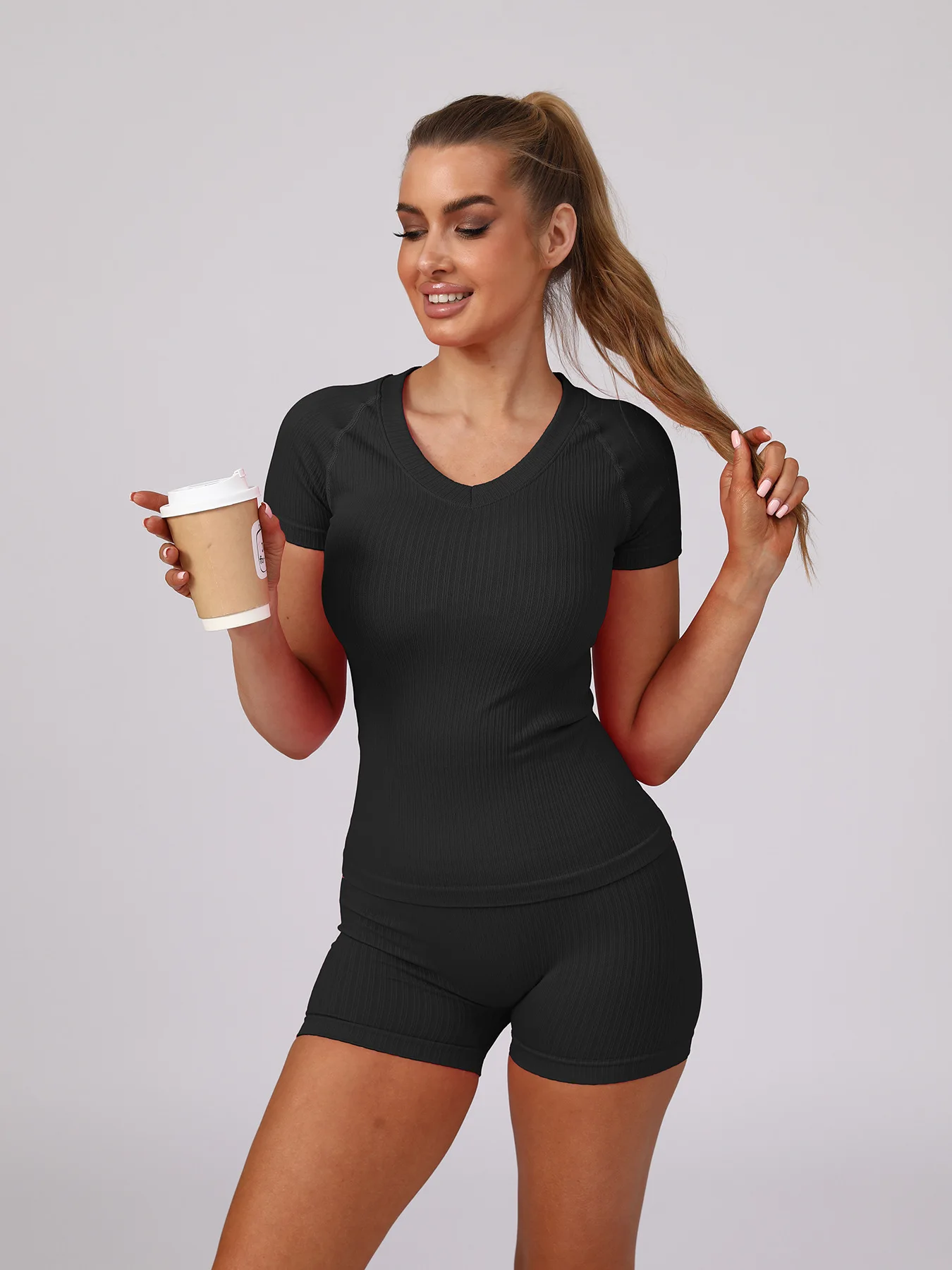 Sports Three Point Shorts Women Ribbed Slim Shorts High Waist Stretchy Leggings Gym Workout Running Sexy Hip Liftting Yoga Short