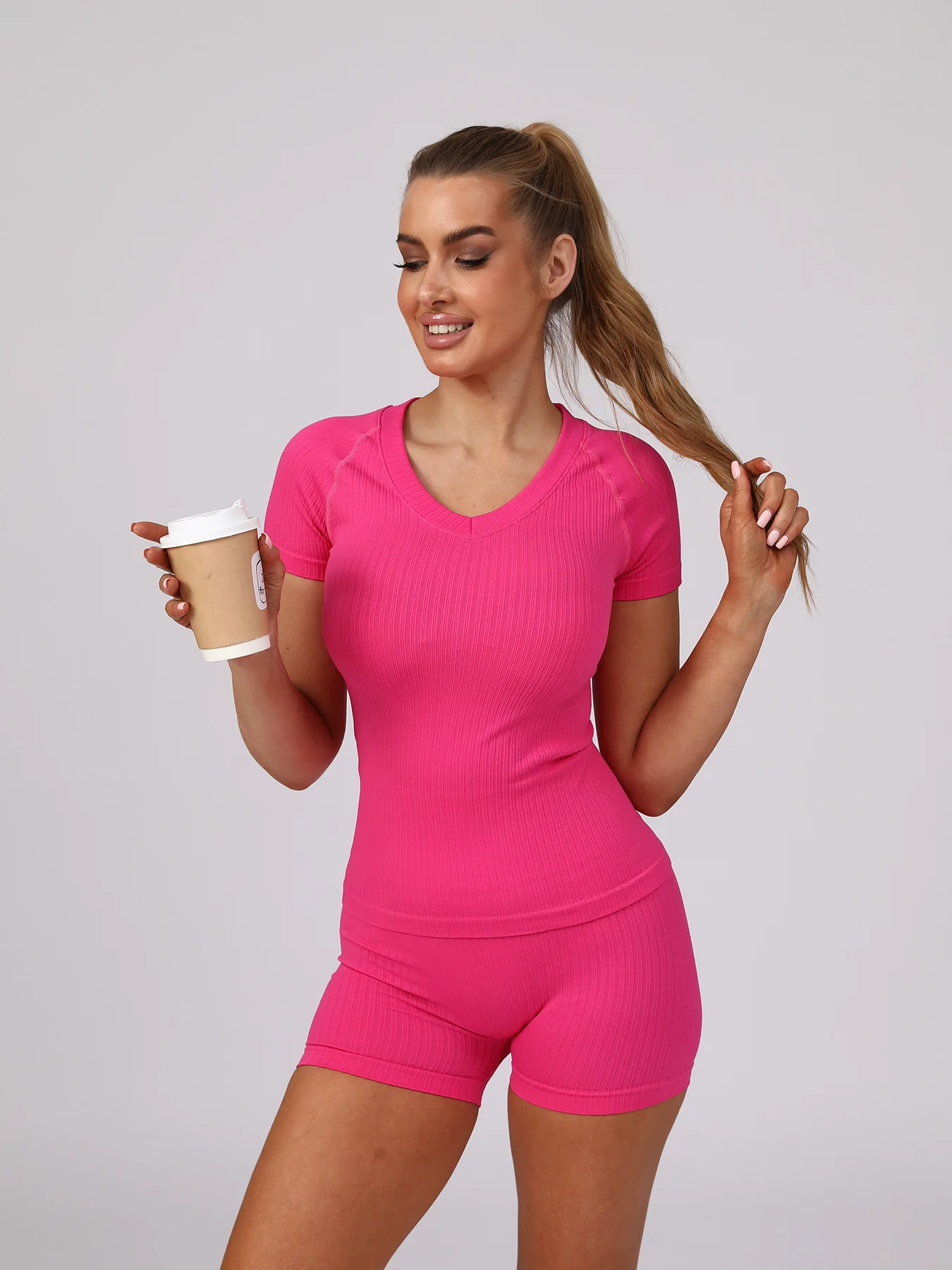 Sports Three Point Shorts Women Ribbed Slim Shorts High Waist Stretchy Leggings Gym Workout Running Sexy Hip Liftting Yoga Short