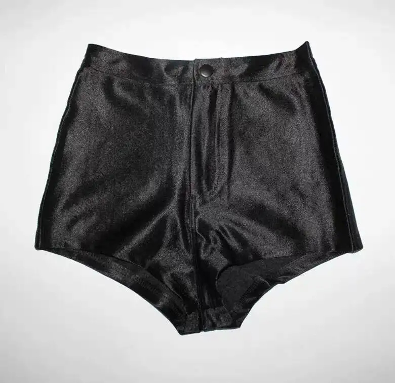 Summer Spring Glossy Sexy Plus Size Women Shorts Casual Zipper Dance Stage High Waist Tight Bottoms