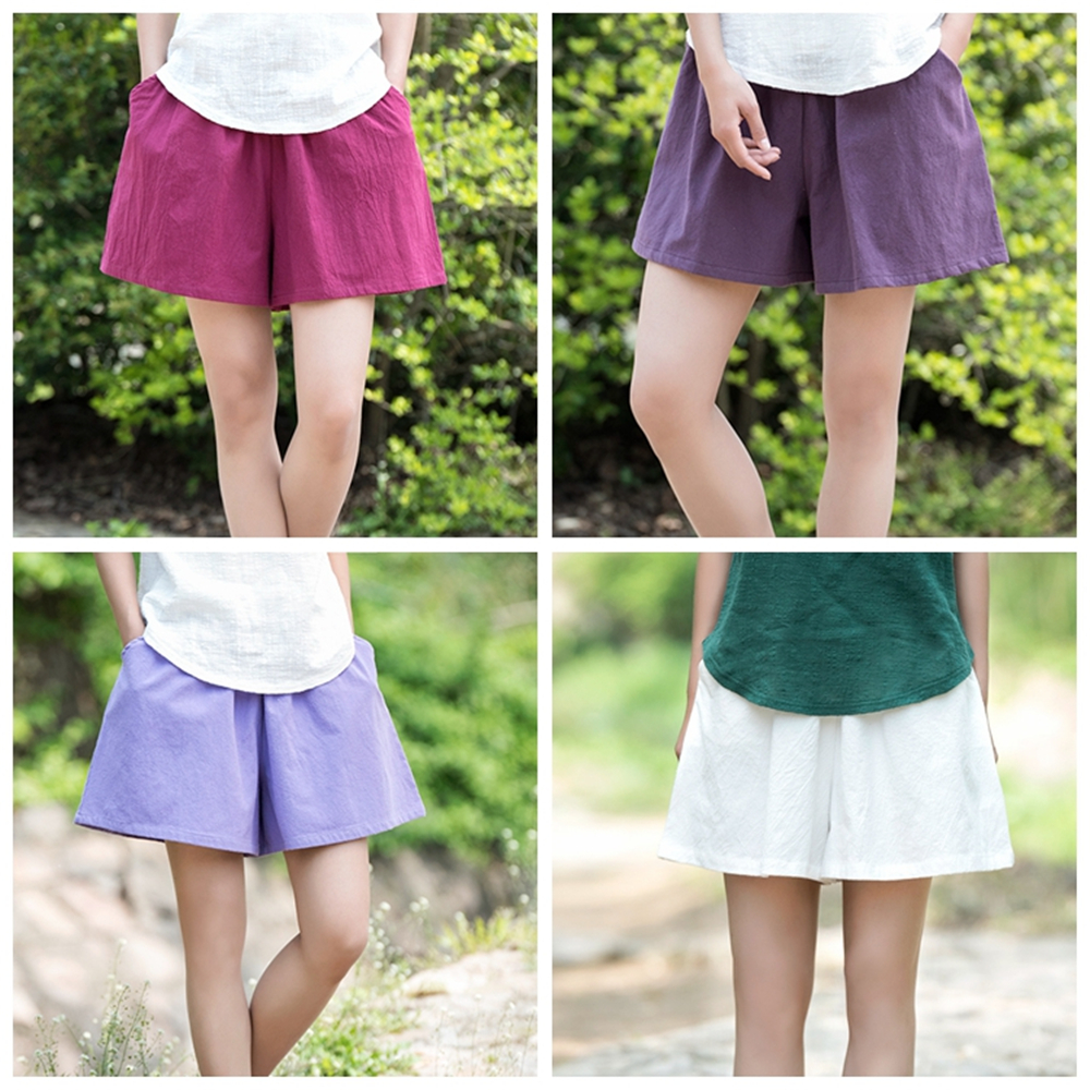 Johnature 2025 Summer New Women's Shorts Cotton Linen Solid Loose Plus Casual More Color Soft Women's Shorts