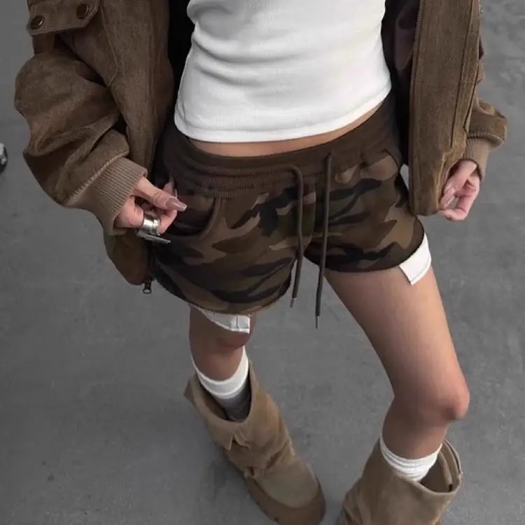 Aoaiiys Spice Girls Shorts Women Vintage Camouflage Print Shorts High Waisted Drawstring Fashion Design Short Summer 2026 New