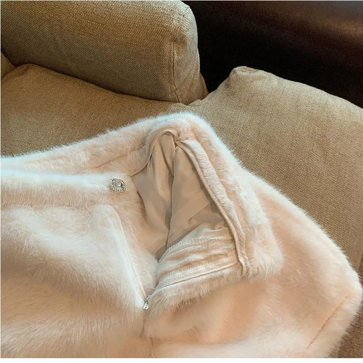Autumn Winter White Faux Mink Velvet Shorts Women Thicken Warm Plush Boot Pants High Waist Casual Wide Leg Short Pants Female